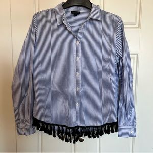 Striped button-up top with fringe detail